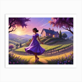 Woman Walking Toward A House On A Hillside 1 Art Print