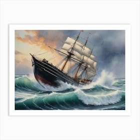 Sailing Ship In Rough Seas 8 Art Print