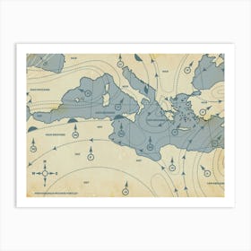 Vintage Weather map of the Mediterranean Art Print
