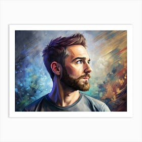 Portrait Of A Man With A Beard Looking To The Side Art Print