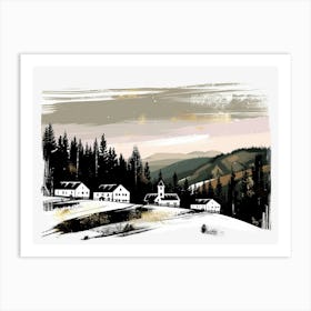 Winter Village In The Mountains Art Print