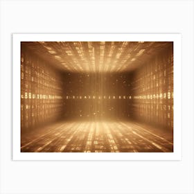 Abstract Futuristic Golden Tunnel With Glowing Data Streams, Representing Information Flow And Technology Art Print