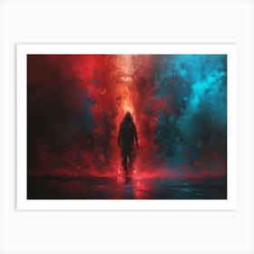 Man Standing In Front Of A Fire Art Print