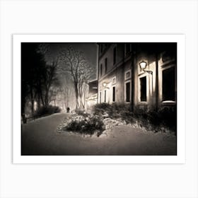 Lone Figure On A Snowy Night Krakow Art Print