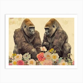 Floral Animal Illustration Mountain Gorilla 2 Art Print