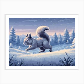 A Squirrel With White Fur Is Running Across A Snowy Field Art Print