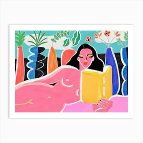 Nude Woman Reading A Book Art Print