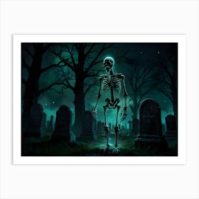 Skeleton In Graveyard Art Print