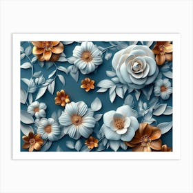 Flowers On A Blue Background 6 Art Print