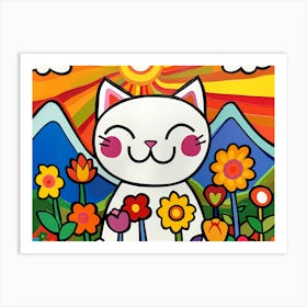 Cat With Flowers 1 Art Print