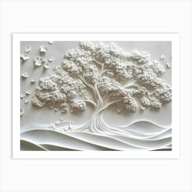 3d Relief White Tree Art Print