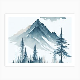 Mountain And Forest In Minimalist Watercolor Horizontal Composition 28 Art Print