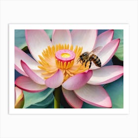 Bee On Lotus Flower Art Print