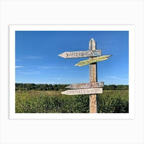 A Weathered Wooden Signpost At A Crossroad Its Arrows Pointing In Various Directions With Hand Pain (4) Art Print