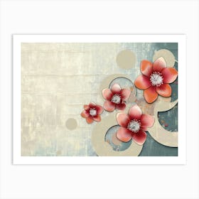 Cirlces And Flowers On Grunge Background Art Print