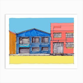 Blue And Pink Buildings Art Print