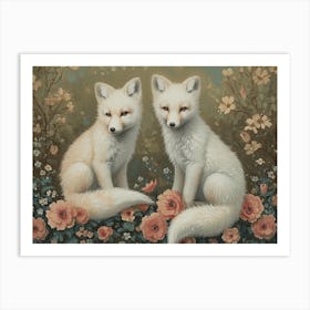 Floral Animal Illustration Arctic Fox 3 Art Print