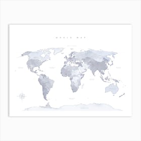 Blue World Map No 139 Art Print