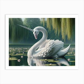 Magical Unicorn-Swan Fantasy Art Print