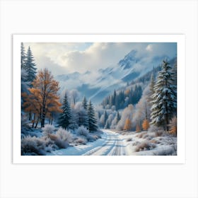 Snowy Mountain Road Art Print