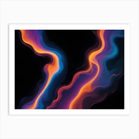 A Vibrant, Abstract Design Of Flowing, Liquid Like Lines In Shades Of Blue, Purple, And Orange Against A Black Background Art Print