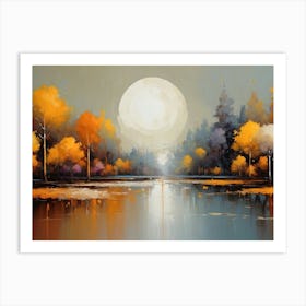 Full Moon Over The Lake painting Art Print