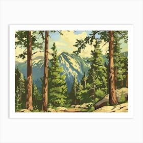 Retro Wooded Pines 2 Art Print