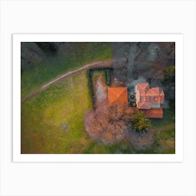 Lonely House in the Field Wall Art, Monza, Italy. Top View House Art Print