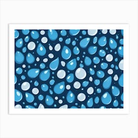 Seamless Pattern Of Blue And White Water Drops On Blue Background Art Print