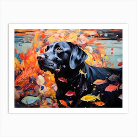 Black Lab Labrador Dog Swimming In The Sea Art Print