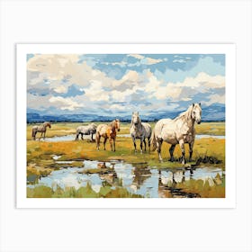 Horses Painting In Mongolia, Landscape 2 Art Print