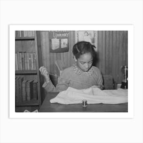 Daughter Of Pomp Hall Sewing In School, Sewing Is Her 4 H Club Project, Creek County, Oklahoma, See General Captio Art Print