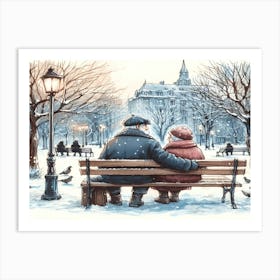 Couple On A Bench Art Print