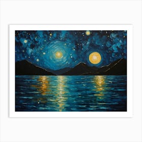 Starry Night Over Lake 1 Art Print