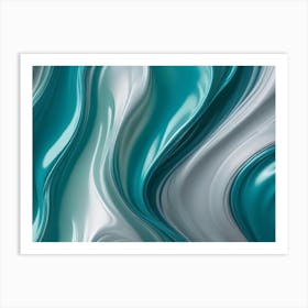 Abstract Background Of Flowing, Liquid Like Turquoise And White Waves, Creating A Dynamic And Mesmerizing Pattern 1 Art Print