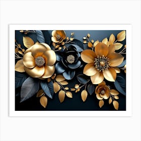 3d Golden Floral Art Print