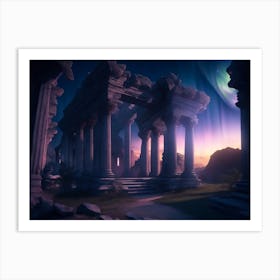 Fantastical Aurora Illuminating The Ruins Art Print