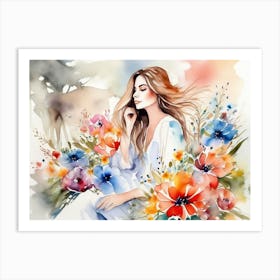 Girl Among Flowers 14 Art Print