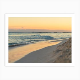 Ocean Waves Sunset On The Beach Art Print