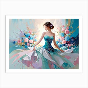 Girl In A Blue Dress Art Print