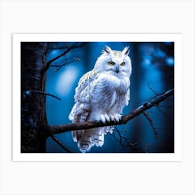 A Peaceful White Owl Perched Gently On A Slender Twig Its Feathers Soft And Downy In Contrast To T Art Print