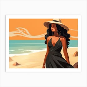 Illustration of an African American woman at the beach 50 Art Print
