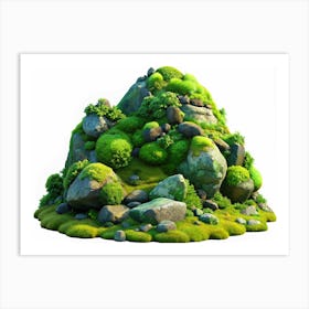 3d Render Of A Green Hill With Moss, Rocks, And Plants Art Print