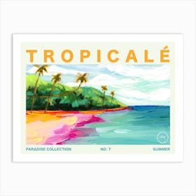 Colorful Tropical Beach And Palm Trees Typography Art Print