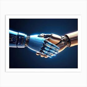 Two Robotic Hands, One Silver And The Other Gold, Are Shaking Each Other 1 Art Print