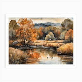 Autumn Pond Landscape Painting (43) Art Print