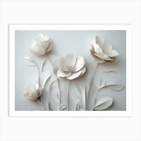 3d Art With Simple Floral Painting Light Gray Background Art Print