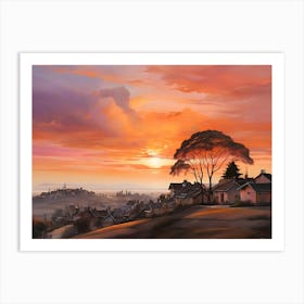 Sunset In The Village paintings art print Art Print