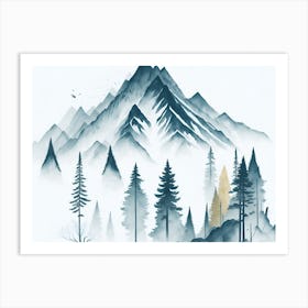 Mountain And Forest In Minimalist Watercolor Horizontal Composition 294 Art Print