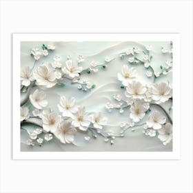 Stunning White 3d Flower Painting Art Print